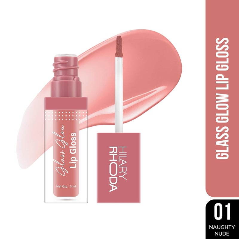 Hilary Rhoda Hilary Rhoda Glass Glow Lip Gloss Nourishing Hydrating Lip Gloss Sheer Coverage High Shine Juicy Plump Lips Glides on Smoothly 5ml Naughty Nude Shade 01  - Image 2