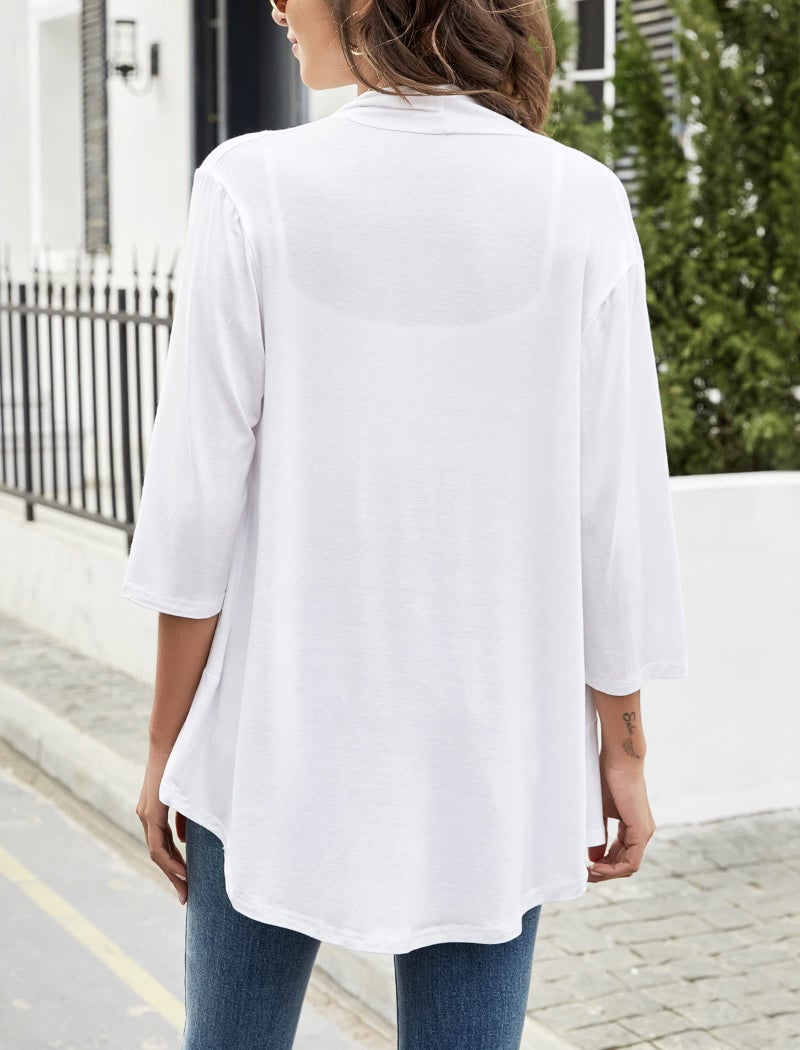 Yekaty Women's White Plus Size Cardigans 3/4 Sleeves Lightweight Summer Cardigan - Image 5