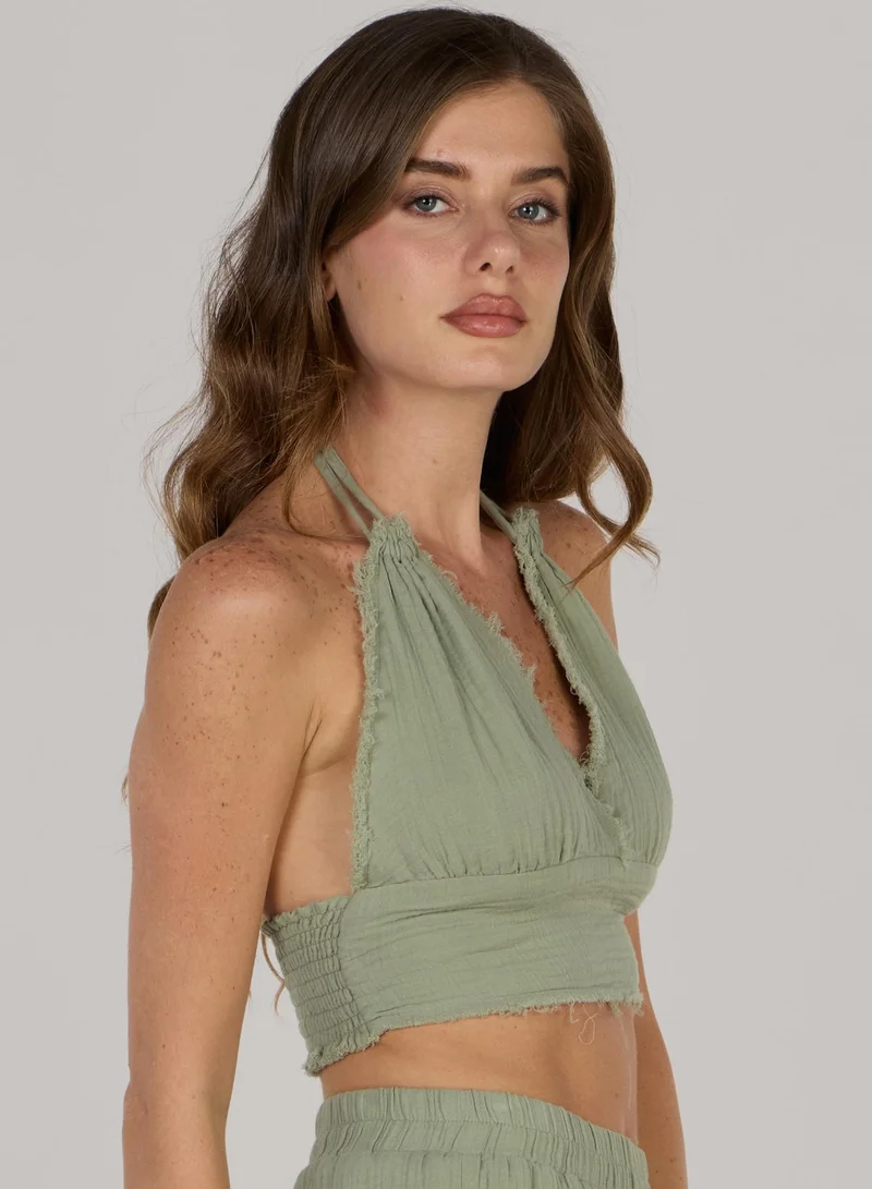 Just Nature Olive Green Halter Neck Mini Top for Women | Best Price UAE