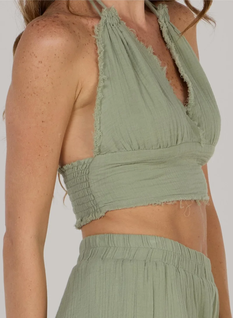 Just Nature Olive Green Halter Neck Mini Top for Women | Best Price UAE
