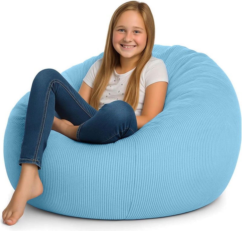 Dafftos Stuffed Storage Bean Bag (No Filler) Premium Corduroy Ultra Soft Washable Perfect Space-Saving Organizer Adults To Keep Plush Toys More Organized For Lazy Playrooms Blue - Image 1
