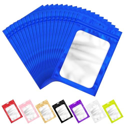 ANZNKU 100 PCS Resealable Mylar Bags with Zip and Frosted Clear Window Packaging Bags Foil Pouch Zipper Bag for Food Self Sealing Storage Supplies Blue 275393 - Image 1