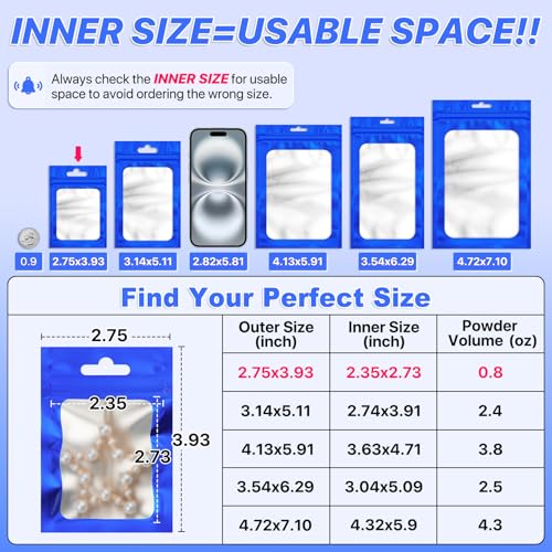 ANZNKU 100 PCS Resealable Mylar Bags with Zip and Frosted Clear Window Packaging Bags Foil Pouch Zipper Bag for Food Self Sealing Storage Supplies Blue 275393 - Image 3