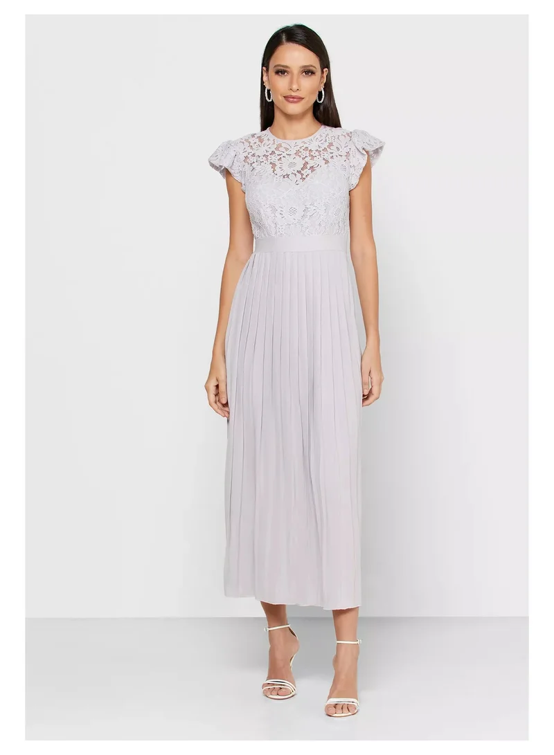 Little Mistress Little Mistress Tyler Grey Lace Pleated Midaxi Dress