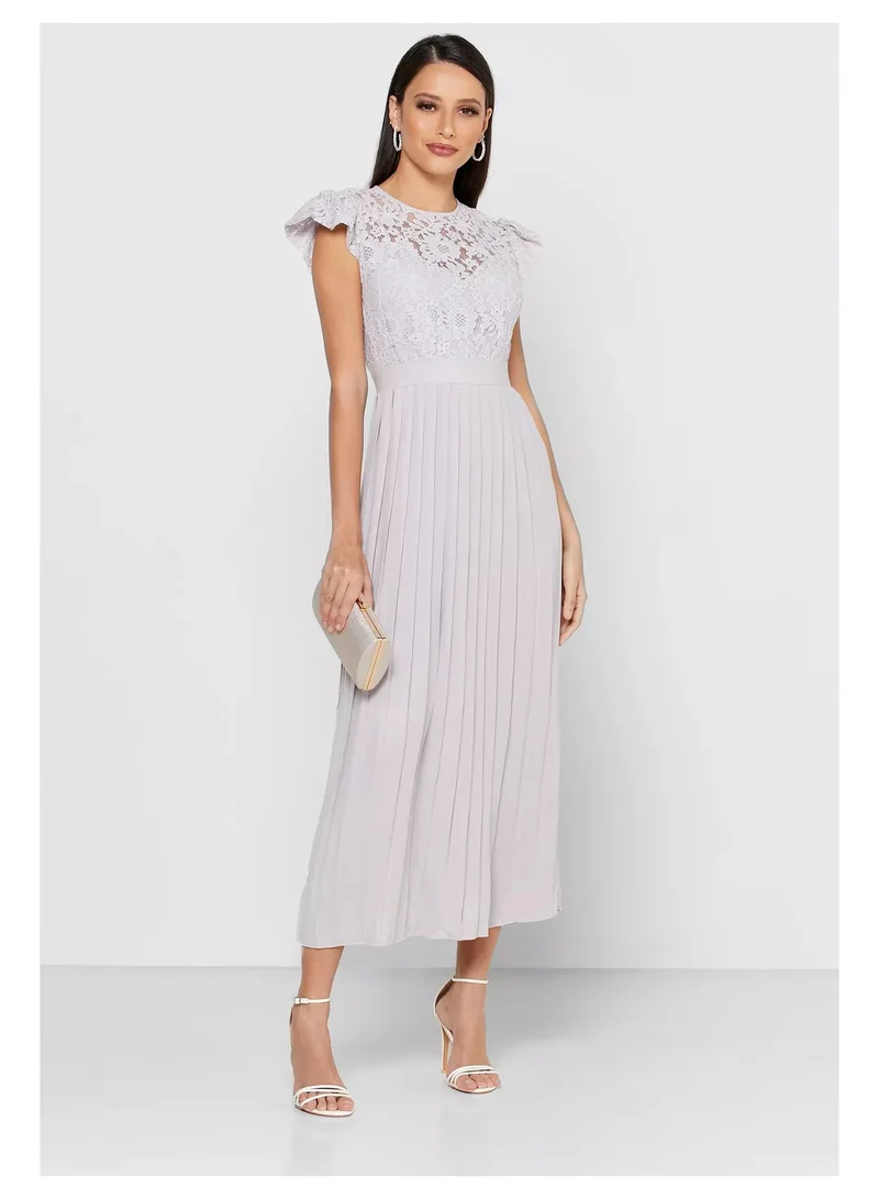 Little Mistress Little Mistress Tyler Grey Lace Pleated Midaxi Dress