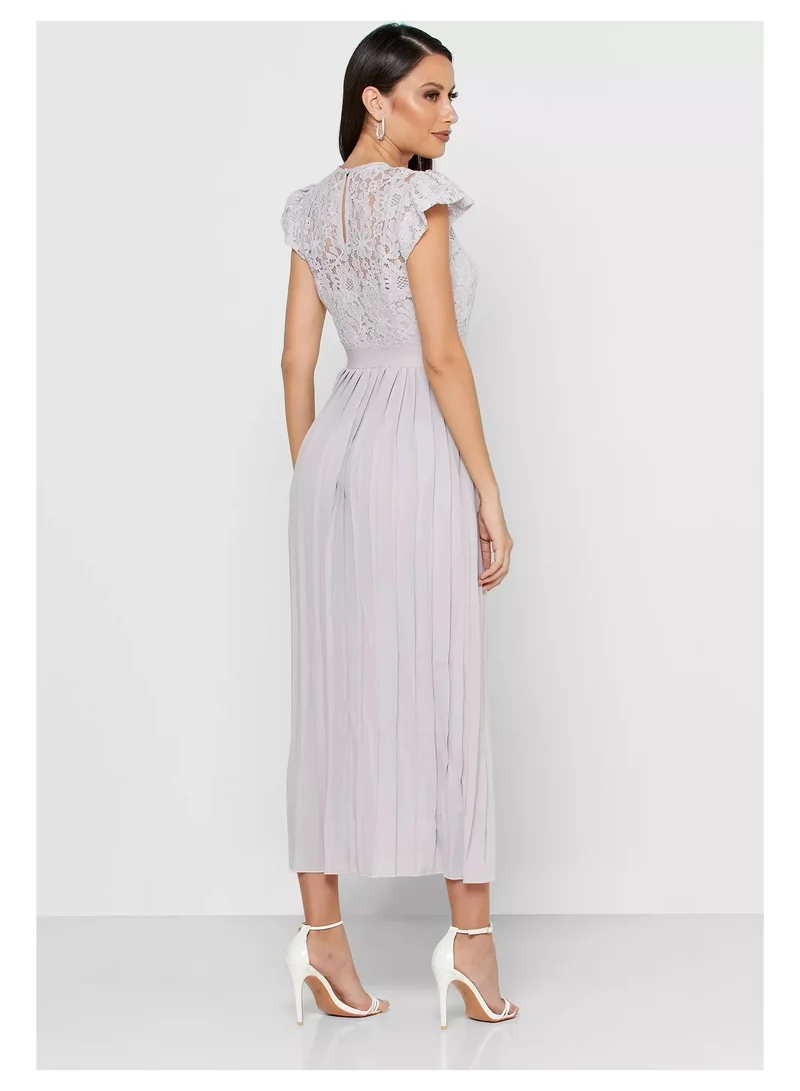 Little Mistress Little Mistress Tyler Grey Lace Pleated Midaxi Dress