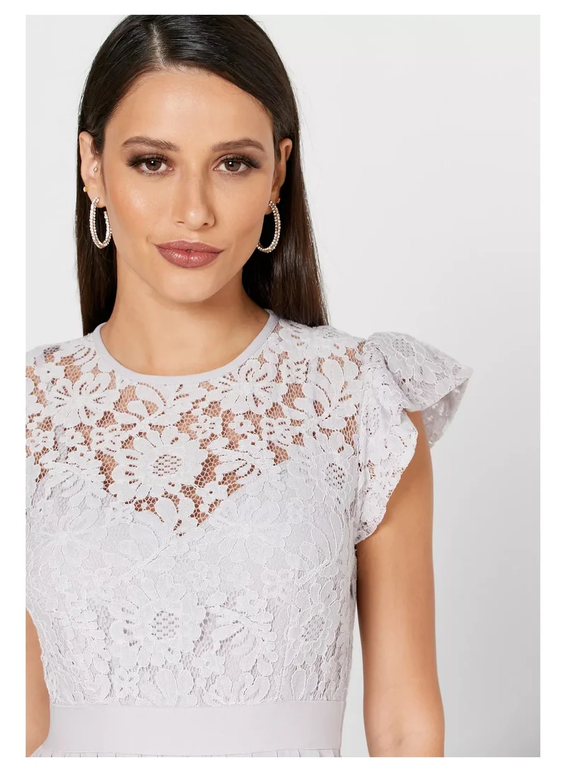Little Mistress Little Mistress Tyler Grey Lace Pleated Midaxi Dress