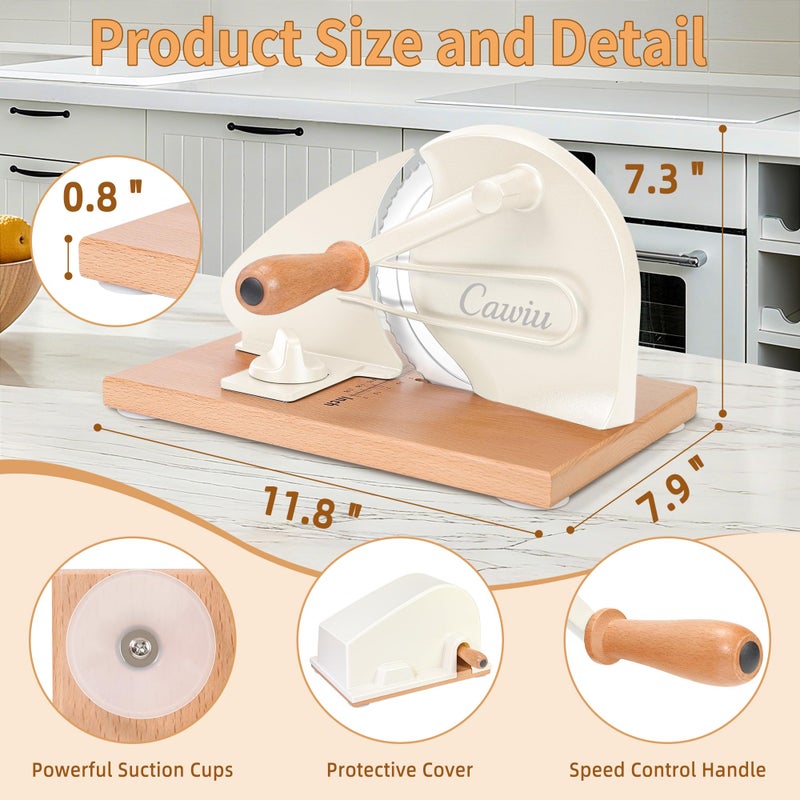 CAWIU Upgraded Manual Bread Slicer for Homemade Sourdough Bread - Adjustable Thickness Bread Cutter with Hand Crank, Suction Cups, Slicing Guide, Scale Line & Cover, for Perfect Even Slices (Cream) - Image 2