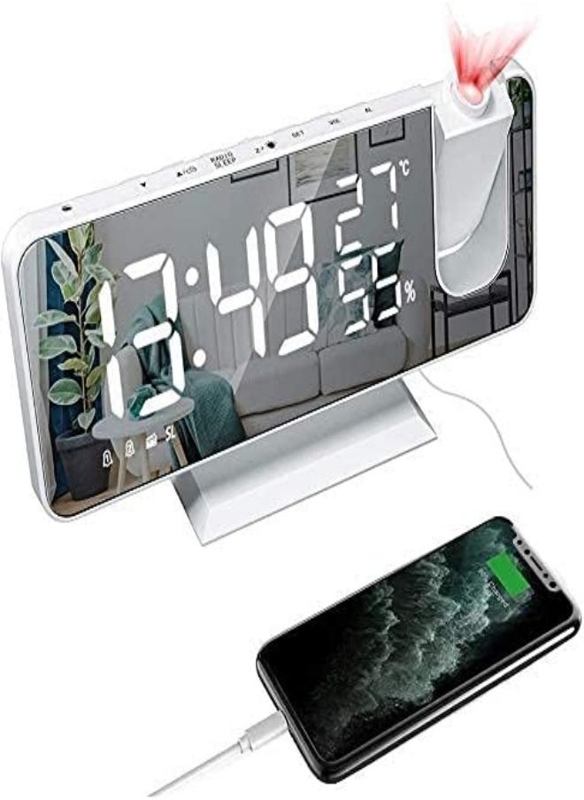 Generic - Fegishilly Projection Alarm Clock for Bedroom Ceiling Digital Radio Alarm Clock with USB Phone Charger Dual Alarm Clock with 2 Alarm Sounds/4 Dimmer/180° Rotable LED Screen Alarm Clock (Pure White) - Image 1