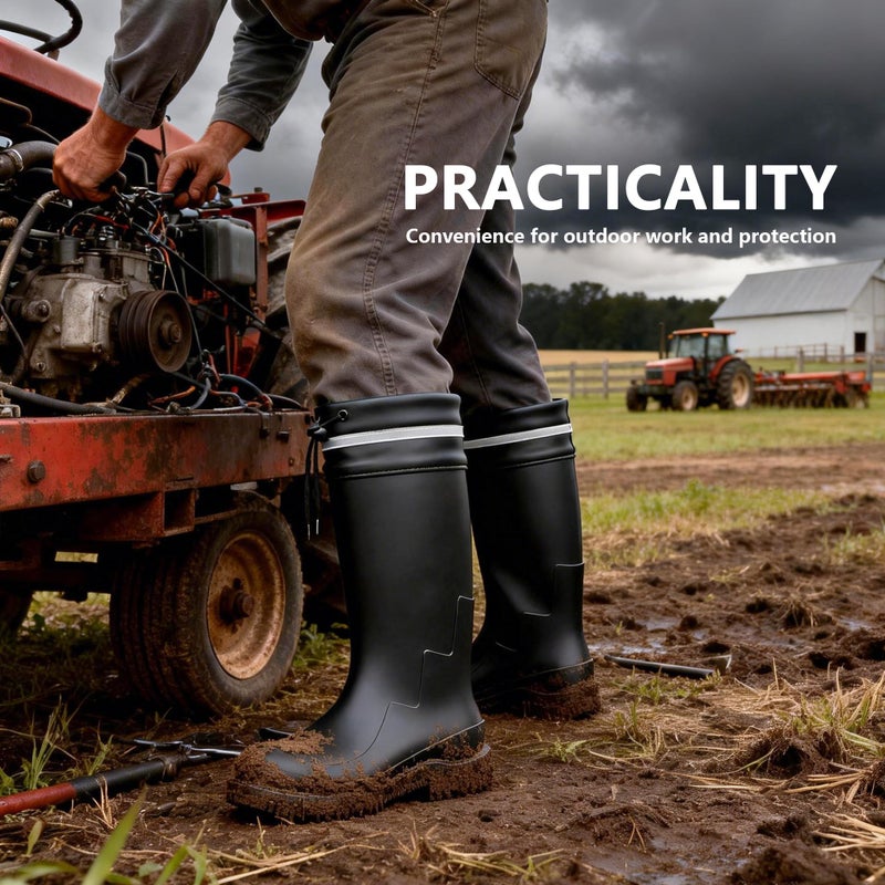 Ovyuzhen Rain Boots for Men Knee High Waterproof Garden Boots Mens Rubber Shoes with PVC Comfort Lightweight Work Mud Boots Resistant Durable Slip for Gardening Fishing Farming - Image 5