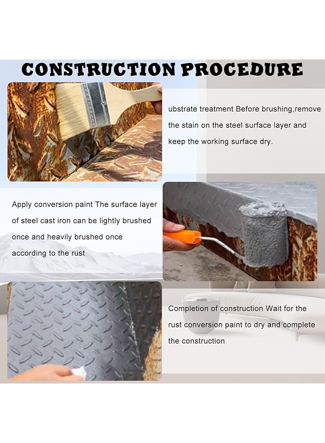 Weatherproof Rust Converter Paint For Metal, Rust Remover For Metals And Primer, Water-Based Industrial Anti-Rust Metallic Paint With Brush (Gray) - Image 5