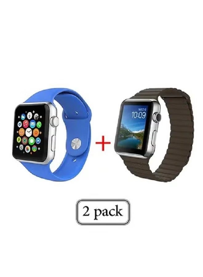 vesus 2-Piece Silicone Replacement Band Set For Apple Watch 42/44/45mm Blue / Brown