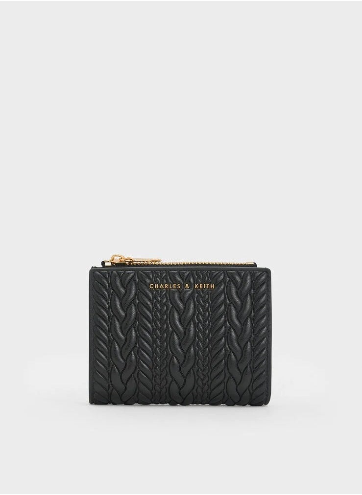 Charles & Keith Charles & Keith Card Holder Wallet for women, Apolline Textured Top-Zip Card Holder , Ladies Purse, Gift for women Girl -Black  - Image 1