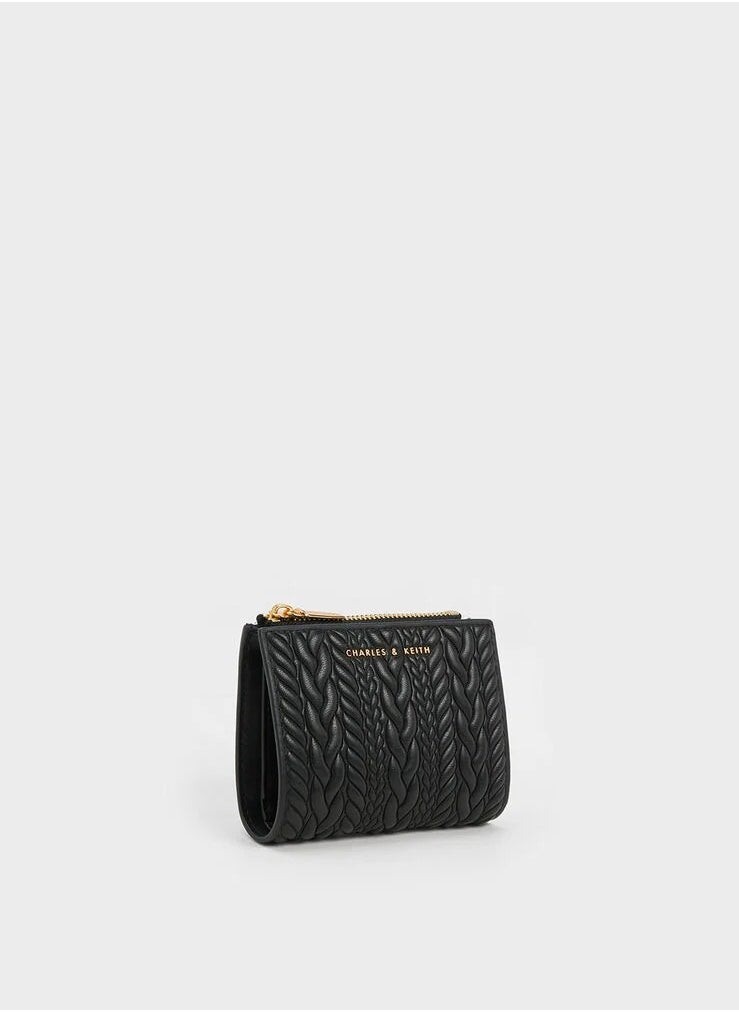 Charles & Keith Charles & Keith Card Holder Wallet for women, Apolline Textured Top-Zip Card Holder , Ladies Purse, Gift for women Girl -Black  - Image 2