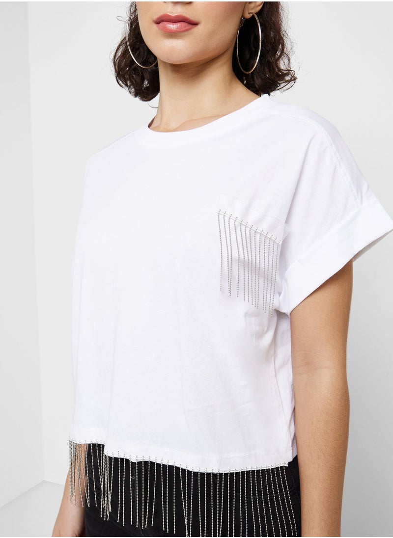 Ginger - Embellished Trim Detail Boxy T-Shirt - Image 1