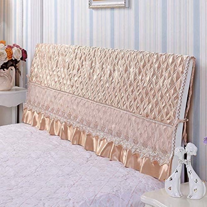 Bedside Artificial Silk Lace Home Decoration Bed Head s Nordic Simple Modern Dust soft Bag Headboard Protective A:Beige2-HeadboardLength:2.4m (B:yellow1 HeadboardLength:2.2m) - Image 1