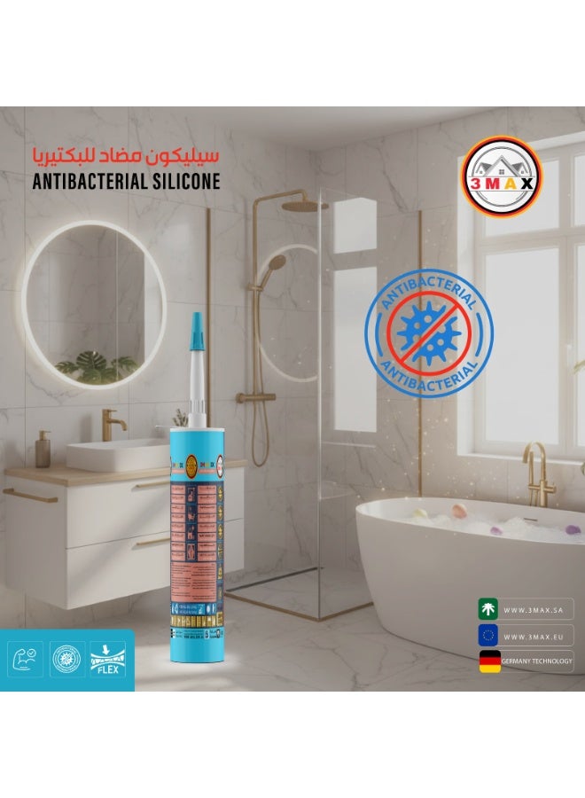 3MAX White Silicone Sealant – Anti-Bacterial & Mold Resistant – Strong Multi-Purpose Adhesive for Construction & Home Use – 280 ml - Image 2