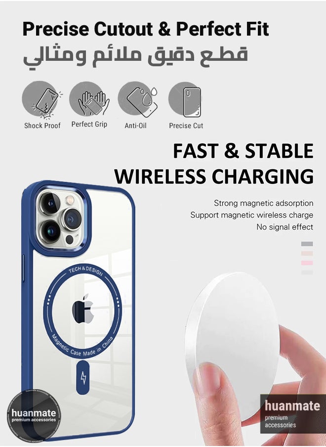 huanmate - Apple iPhone 15 Pro MagSafe Case Blue/Clear - High-Grade Strong Magnets, Wireless Charging Compatible, Shockproof, Anti-Scratch Ultra Slim Magnetic Cover for Apple iPhone 15 Pro - Image 1
