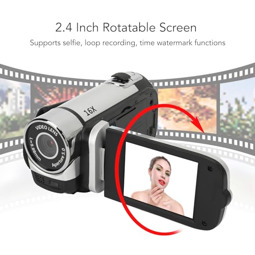 EIMSOAH Vintage Video Camera Camcorder, 16Mp Cam Corder, 1080P Digital Camera, 2.4 Inch Rotatable Screen Camcorder, 16X Zoom HD Video Recorder with Fill Light for Teens Beginner Adult - Image 5