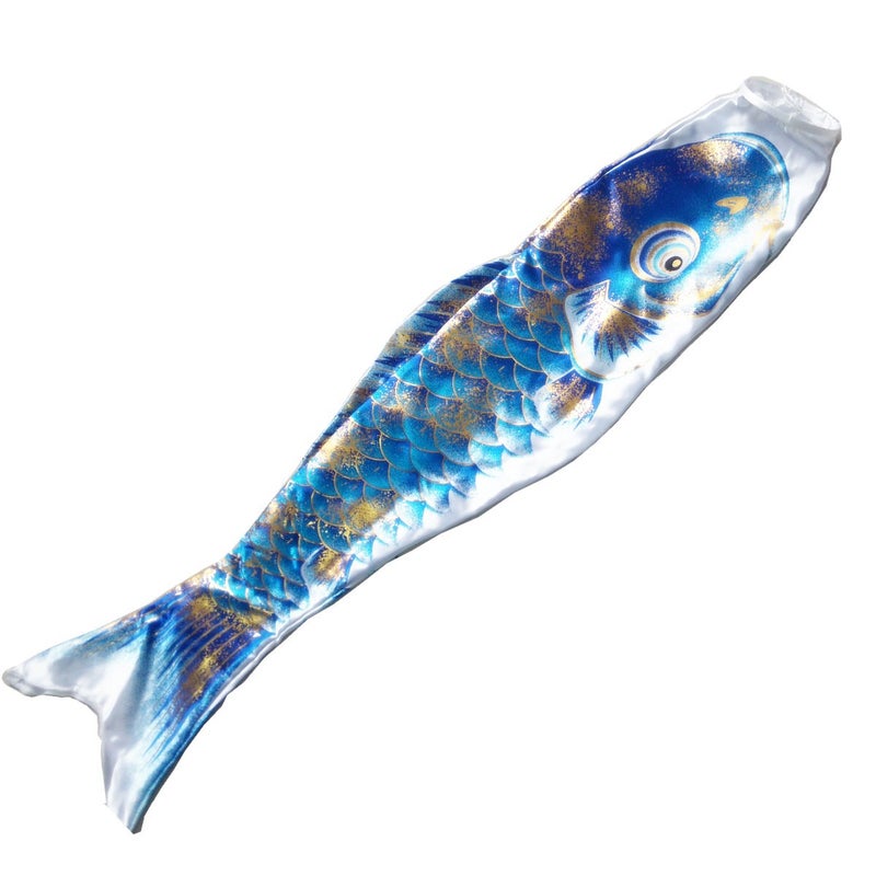 Gold-Stamped Koi Windsock Japanese Festival Flag Golden Blue 