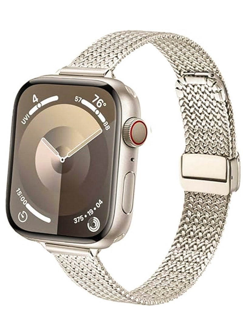 اي اي ان ايه أشرطة ساعة أبل نسائية من الفولاذ المقاوم للصدأ مغناطيسية شبكة متوافقة مع iWatch سلسلة 1 حتى 10 بمقاسات 42 إلى 49 مم للاستخدام اليومي والهدية والأنشطة الخارجية - Image 1