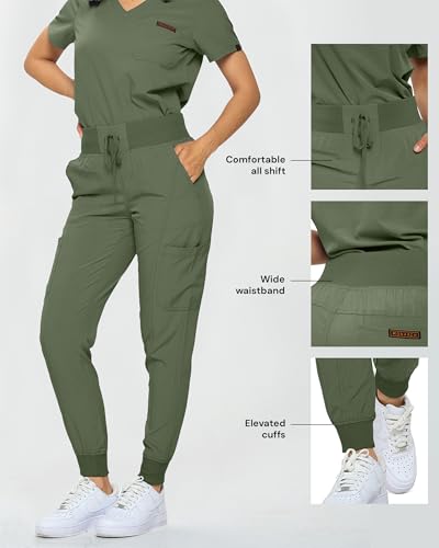 Monarch Uniforms Slim Fit Stretchy Scrubs Women's Jogger Scrub Set Slim Jogger Scrubs with Tuck-In Top for Women (OLIVE-XL) - Image 5