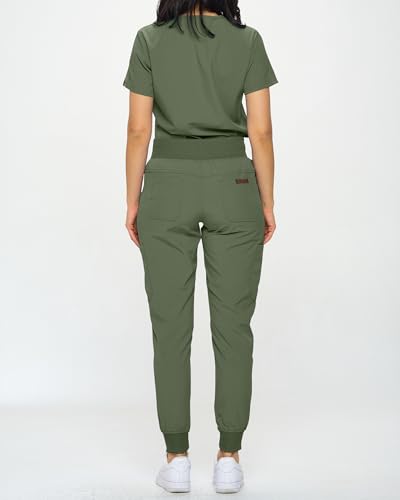 Monarch Uniforms Slim Fit Stretchy Scrubs Women's Jogger Scrub Set Slim Jogger Scrubs with Tuck-In Top for Women (OLIVE-XL) - Image 4