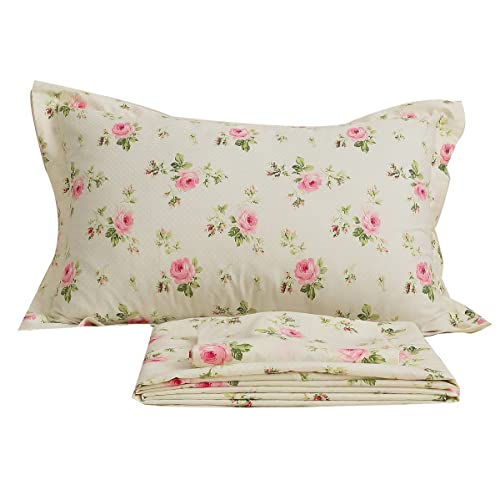 FADFAY Yellow Floral Bed Sheet Cotton King Size Sheets Soft Breathable Shabby Coquette Sheets Deep Pocket Pink Rose Flower Printed Deep Pocket Sheets Set 4 Pcs King