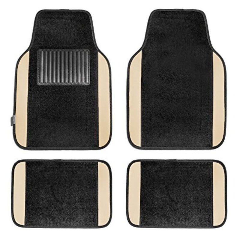 Automotive floor mats for universal fit cars SUVs trucks, premium carpet material, beige color, with driver heel pad and full set coverage - Image 1