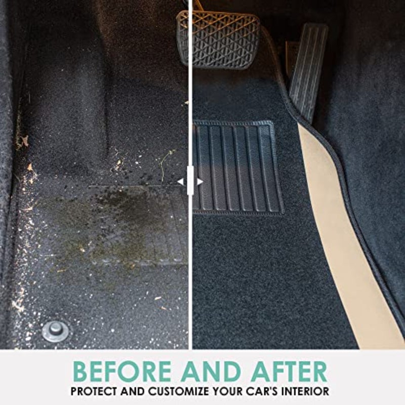 Automotive floor mats for universal fit cars SUVs trucks, premium carpet material, beige color, with driver heel pad and full set coverage - Image 3