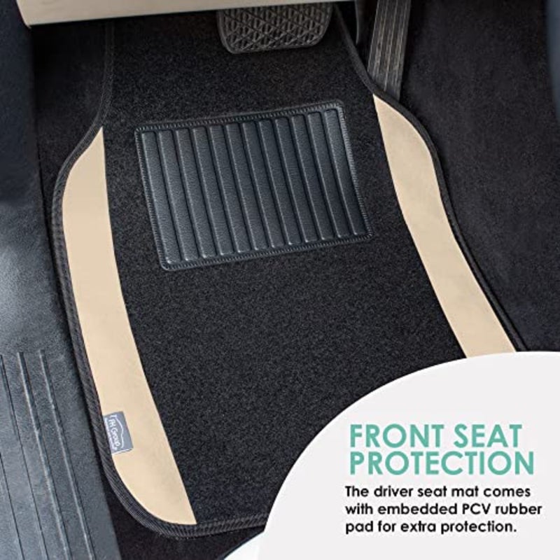 Automotive floor mats for universal fit cars SUVs trucks, premium carpet material, beige color, with driver heel pad and full set coverage - Image 4