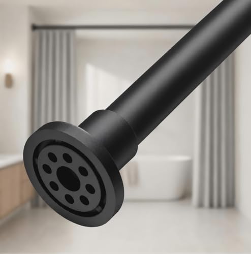 ALLZONE Adjustable Tension Curtain Rod 42 to 78 Inches Spring Loaded Curtain Rods No Drilling Renter Friendly Tension Rod for Windows Shower Closet No Drill NonSlip Black - Image 1