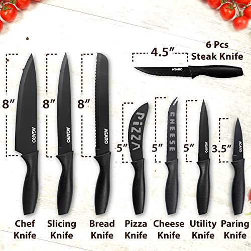 AGARO Grand 17Pcs Kitchen Knife Set, High Carbon Stainless Steel, Professional Chef Knife Set for Kitchen, (13 Knives + Acrylic Stand +Scissors +Peeler & Knife Sharpener), Home & Restaurant Use, Black - Image 3