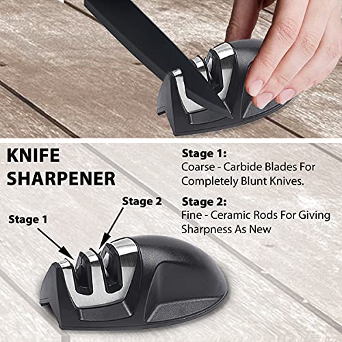 AGARO Grand 17Pcs Kitchen Knife Set, High Carbon Stainless Steel, Professional Chef Knife Set for Kitchen, (13 Knives + Acrylic Stand +Scissors +Peeler & Knife Sharpener), Home & Restaurant Use, Black - Image 5