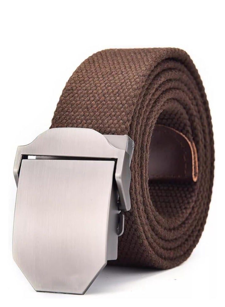 Tango Men's Canvas Webbing Belt - Military Style - Tactical Belt with Metal Buckle - Adjustable Strap to Make Comfortable Fit. (Plain Brown) - Image 1