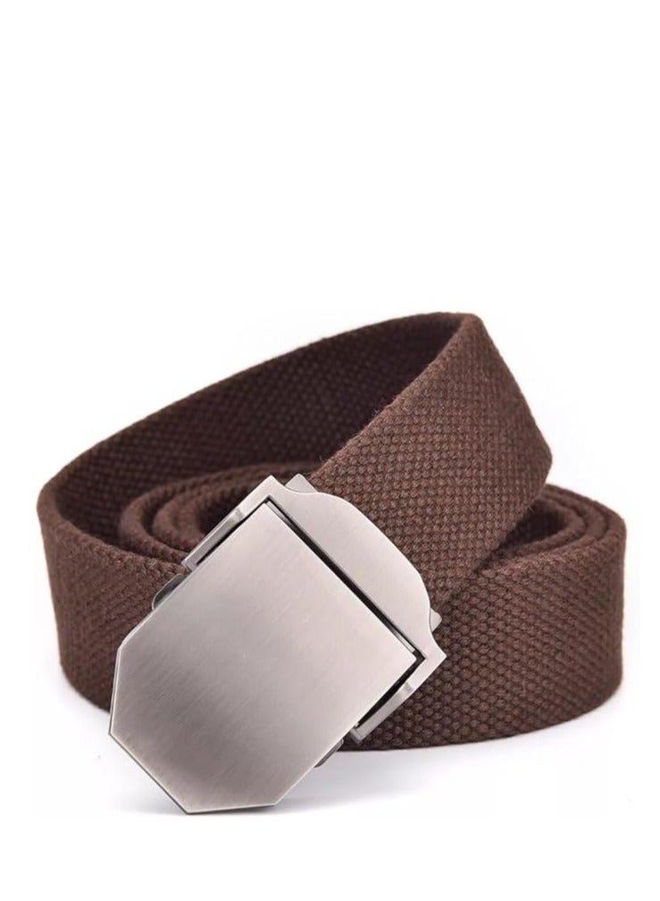 Tango Men's Canvas Webbing Belt - Military Style - Tactical Belt with Metal Buckle - Adjustable Strap to Make Comfortable Fit. (Plain Brown) - Image 2