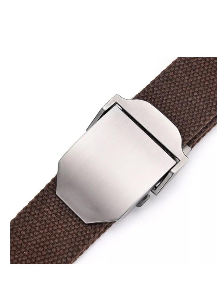 Tango Men's Canvas Webbing Belt - Military Style - Tactical Belt with Metal Buckle - Adjustable Strap to Make Comfortable Fit. (Plain Brown) - Image 3