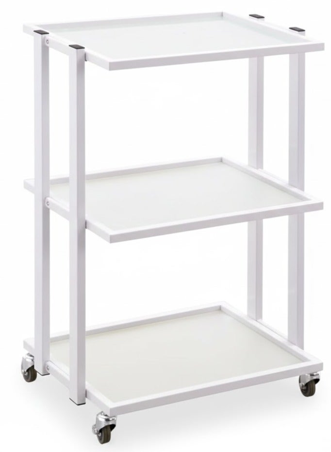 Globalstar Multi-Functional Salon Tool Storage Trolley - White Glass 3 Shelves for Hairdressing - Image 1