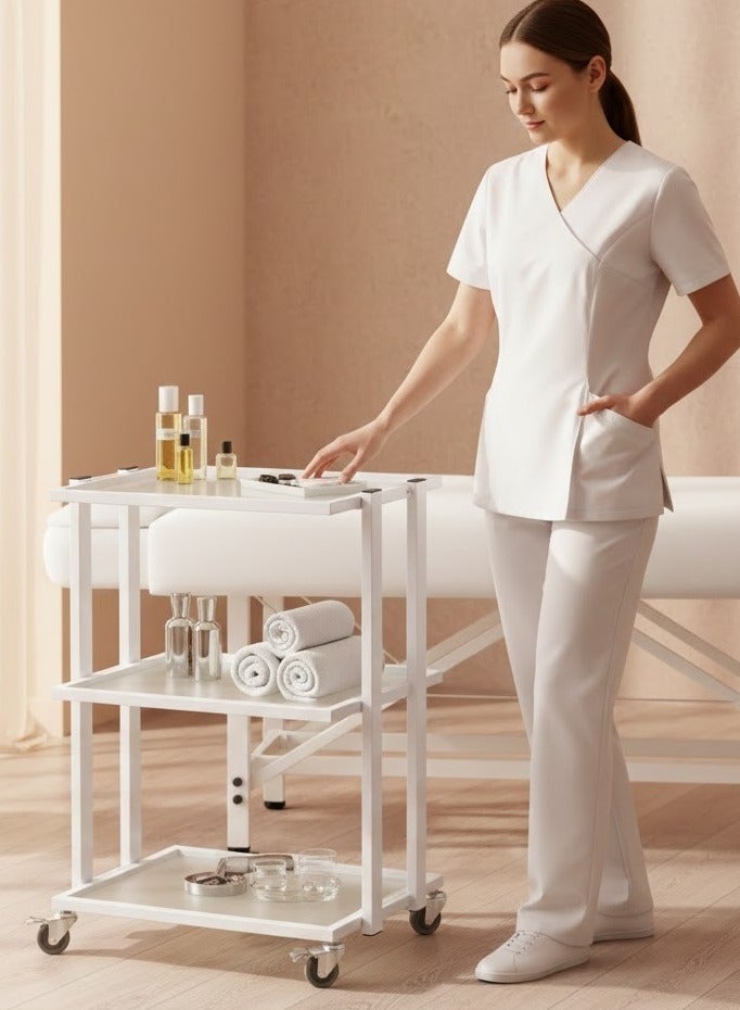 Globalstar Multi-Functional Salon Tool Storage Trolley - White Glass 3 Shelves for Hairdressing - Image 4