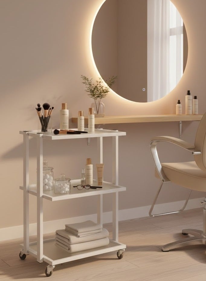 Globalstar Multi-Functional Salon Tool Storage Trolley - White Glass 3 Shelves for Hairdressing - Image 5