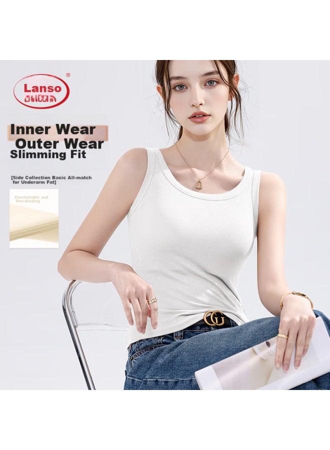 LANG SHA Langsha Women's White Camisole Tank Top, Stylish Sports Undershirt With Ribbed Sleeveless Design, Suitable For Layering, White, 2XL - Image 1