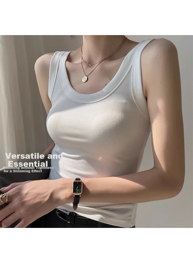 LANG SHA Langsha Women's White Camisole Tank Top, Stylish Sports Undershirt With Ribbed Sleeveless Design, Suitable For Layering, White, 2XL - Image 2