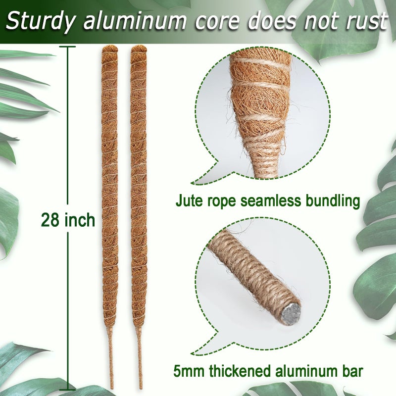 Soupiar 2-Pack 28" Bendable Moss Pole for Monstera, Rust-Free Aluminum Core Plant Support Stakes, Sturdy Stakes to Train & Grow Indoor Climbing Plants Upright (13.2ft Jute Rope Included) - Image 2