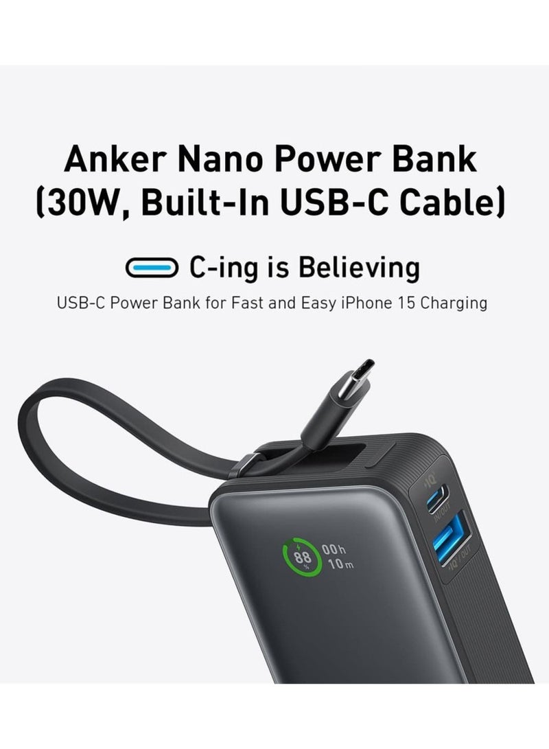 Ankey Anker Nano Power Bank (30W, Built-In USB-C Cable) Black - Image 2
