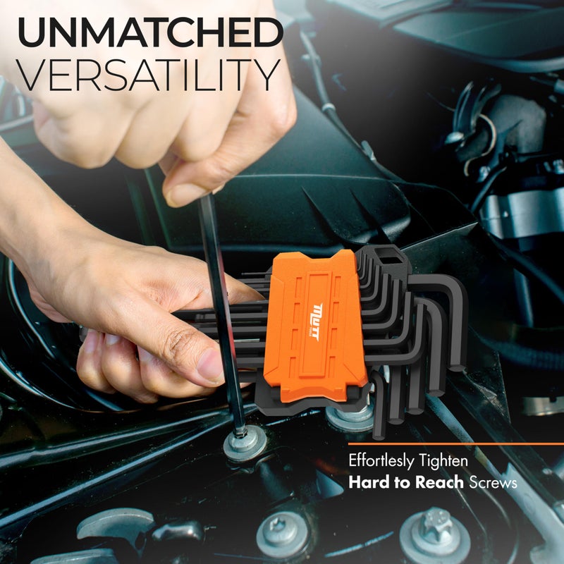 AMERICAN MUTT TOOLS مجموعة مفاتيح ألين طويلة من موت تولز 35 قطعة ومجموعة مفاتيح نجمة - تشمل مفاتيح نجمة ومترية ومعيارية SAE - مفاتيح ألين طويلة مع رأس كروي ومفاتيح توركس أمان - Image 5