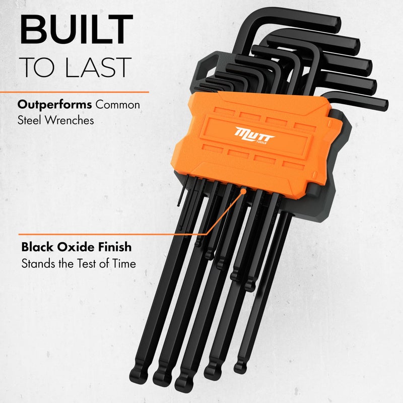 AMERICAN MUTT TOOLS مجموعة مفاتيح ألين طويلة من موت تولز 35 قطعة ومجموعة مفاتيح نجمة - تشمل مفاتيح نجمة ومترية ومعيارية SAE - مفاتيح ألين طويلة مع رأس كروي ومفاتيح توركس أمان - Image 4
