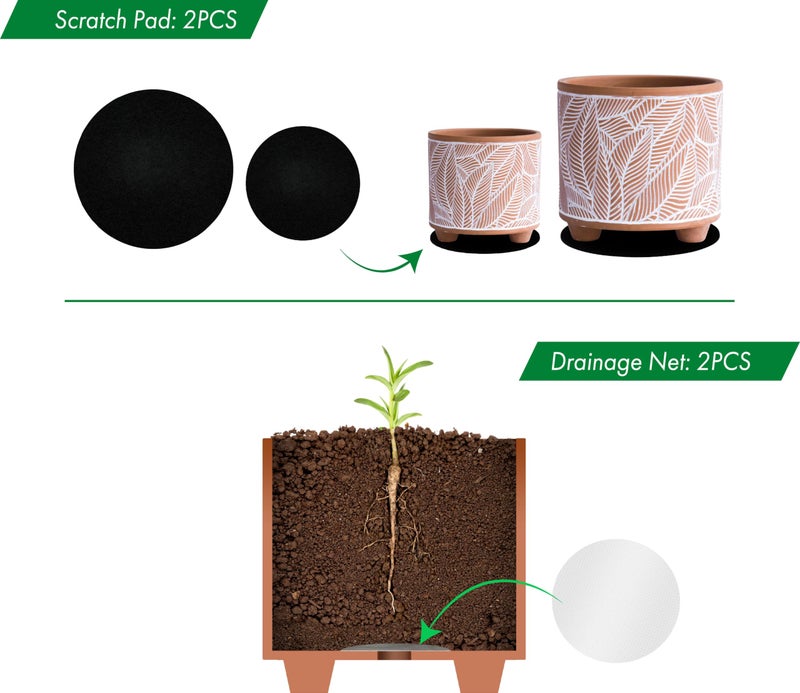 D'vine Dev Set of 2 Terracotta Planter Pots, 4 Inch & 6 Inch, Design Plants Pot with Drainage Hole, Sahara Fern, Terracotta/White, 31-953-H-1 - Image 5