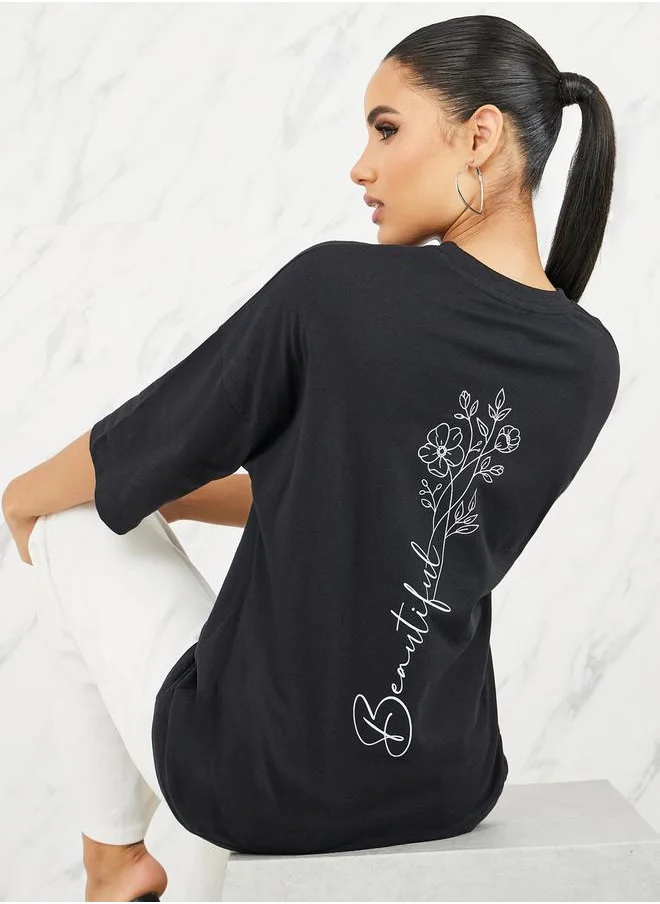 ستايلي Oversized Beautiful Back Print Drop Shoulder T-Shirt