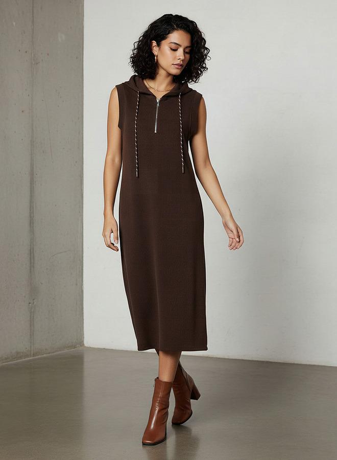 Lee Cooper Ribbed Sleeveless Hooded Dress - Image 1