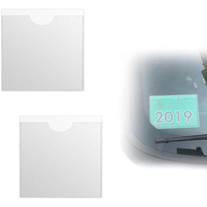 rayihni 2 Pack Parking Permit Holder for Car Windscreen - Self-Adhesive Permit Holder - 10.5 x 10.5 cm - Clear Tax Disc Holder for Car Windscreen - Note and Ticket Holder - Car/Van/Caravan Use - Image 2